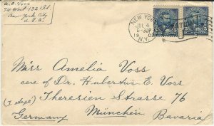 U.S., Scott #281 Pair, 5c Grant, on July 4, 1902 Cover, from NYC to Germany