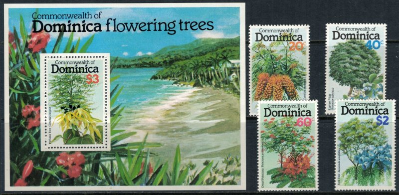 Dominica #635-9* NH  CV $3.50 Flowering Trees set & Souvenir sheet