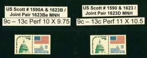 US Scott # 1623Be Joint Pair 1590A & 1623B & 1590 & 1623 / 1623D Joint Pair MNH
