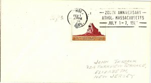 US COVER SLOGAN CANCEL 200th ANNIVERSARY ATHOL MASSACHUSETTS JULY 1 - 7, 1955