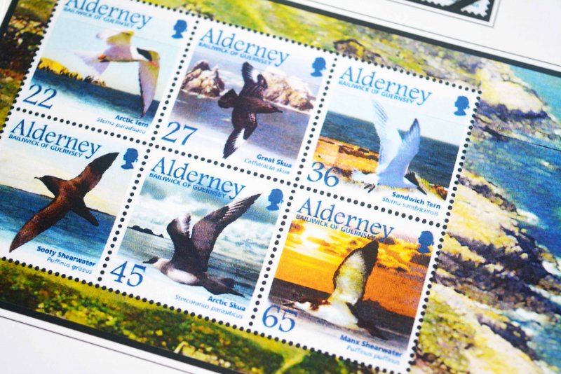 COLOR PRINTED ALDERNEY 1983-2018 STAMP ALBUM PAGES (80 illustrated pages)