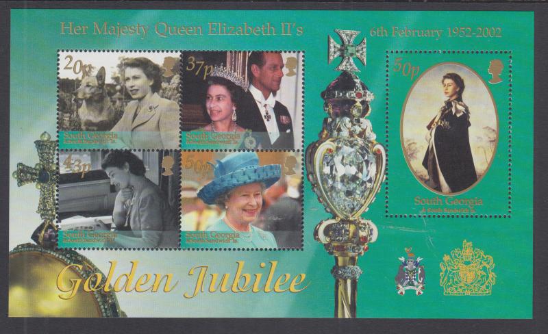 South Georgia Sc 278 MNH. 2002 QEII Golden Jubilee Souvenir Sheet, VF