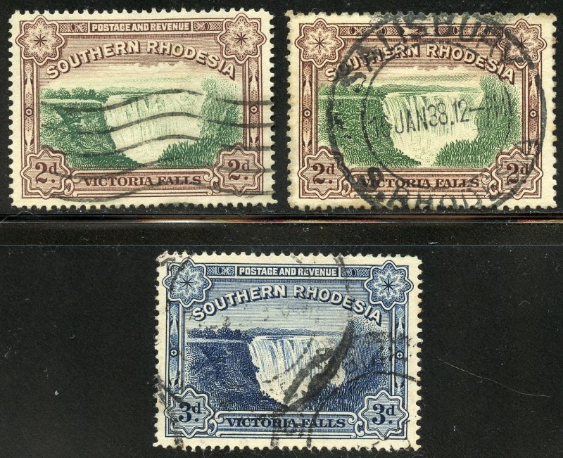 Southern Rhodesia Scott 31,37,37A UF-VFLH - Victoria Falls - SCV $3.00