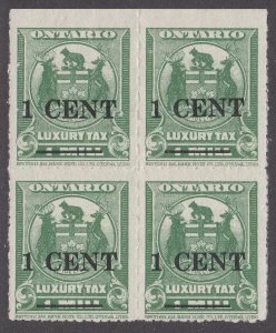 Canada Revenue OLT3 Mint Ontario Luxury Tax Stamps Block of 4