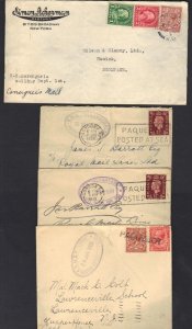 UK GB 1930's 4 PAQUEBOT CVR DIFF STEAMSHIPS 1 WITH MIXED FRANKING WITH US STAMPS