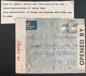 1943 Tel Aviv Palestine Dual Censored Airmail cover to New York Usa