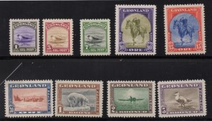 Greenland 1945 long stamp  set mint NH King, Seal, Eider Duck, Dogsled