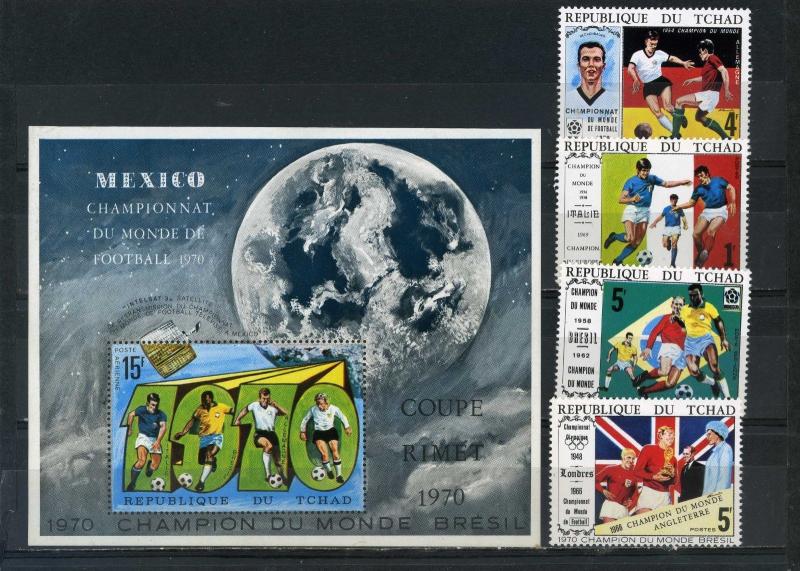 CHAD 1970 Sc#227A-227F SOCCER WORLD CUP MEXICO SET OF 4 STAMPS & S/S MNH