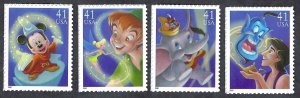 United States #4192-95 41¢ Art of Disney (2007). 4 singles. MNH