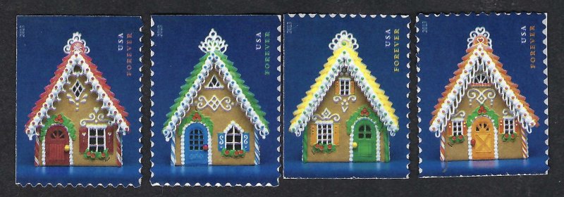 United States #4817-20 Forever (46¢) Gingerbread Houses. 4 booklet singles. MNH