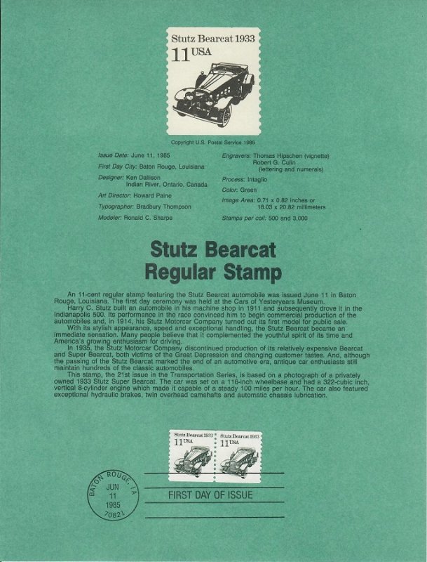 US SP683 Stutz Bearcat Souvenir Page #2131
