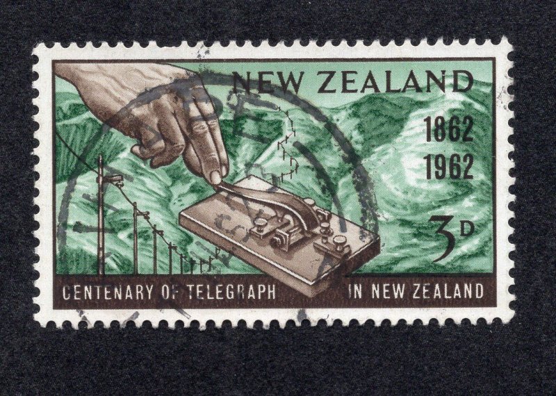 New Zealand 1962 3p Telegraph, Scott 356 used, value = 25c