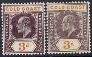 GOLD COAST 1904 KEVII 3D BOTH ORDINARY AND CHALK PAPERS WMK MULTI CROWN CA