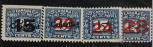 Canada Revenues Excise Tax FX 127, FX129 Mint no gum, FX130-131 Mint hinged