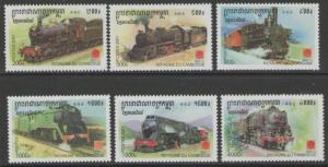 CAMBODIA SG2149/54 2001 PHILANIPPON 01 TRAINS MNH