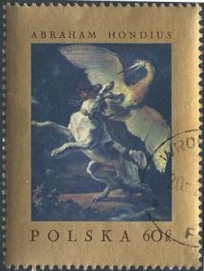 Poland 1553 (used cto) 60g Dog Fighting Heron by Hondius (1967)