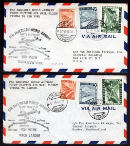 AUSTRIA US CANADA 1946 FIRST FLIGHT COVER VIENNA TO N.Y. VIENNA TO GANDER NEWFOU
