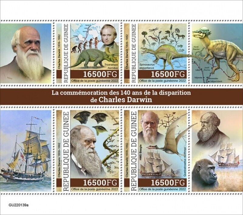 Guinea - 2022 Charles Darwin Anniversary - 4 Stamp Sheet - GU220139a