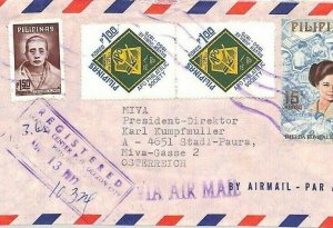 PHILIPPINES Air Mail Cover *Quezon City* Registered MIVA MISSIONARY 1977 CA263