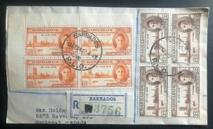 1947 Barbados Registered Cover To Montreal Canada Victory Stamp Issue