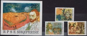 ALBANIA 1990 PAINTINGS BY VINCENT VAN GOGH SET OF 3 STAMPS & S/S MNH