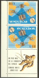 ECUADOR 1966 ITU SATELLITE SYNCOM Tete Beche + Astronaut Label Pair Sc 748Av NH