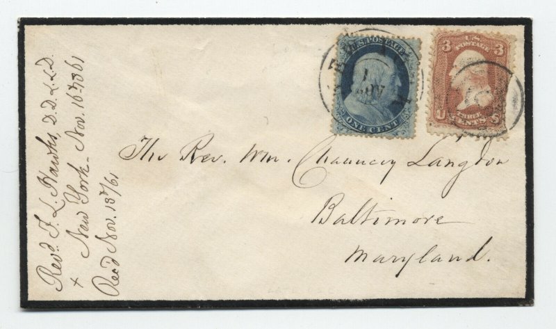 1861 #24 and #65 combination use on mourning cover New York City [6201.2] 