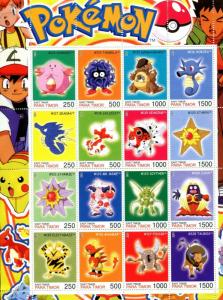 Complete 160 POKEMON Cinderella Stamps PARA TIMOR set of 10 Full Sheets 2001