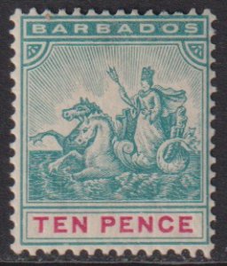 1892 -1903 Barbados QV Queen Victoria Ten Pence issue MLH Sc# 78 CV $13.00 Stk 2