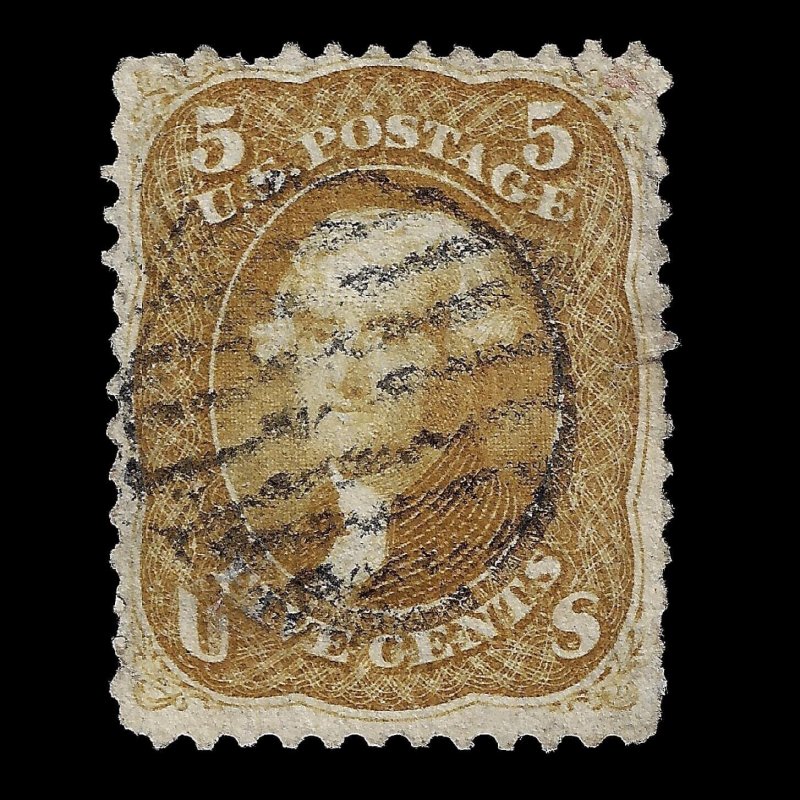 WCstamps: U.S. Scott #67a / CV $1,150 / 5c Brown Yellow, F/VF, Used