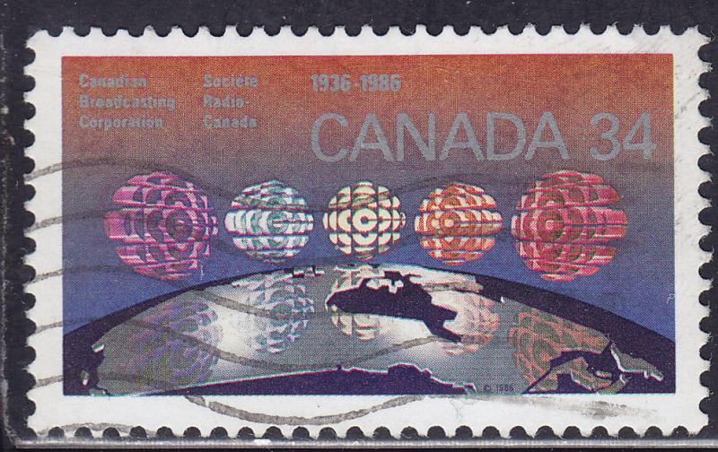 Canada 1103 USED 1986 CBC Logo over 5 Regions of Canada 34¢