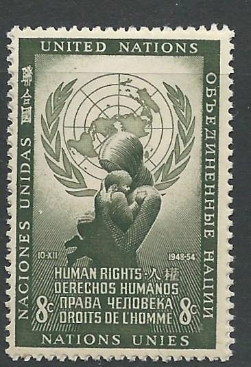 UN-NY # 30  Human Rights  8c  1954  (1)  Mint NH