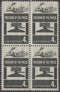 1958 Freedom of the Press Block Of 4 4c Postage Stamps, Sc#1119, MNH, OG