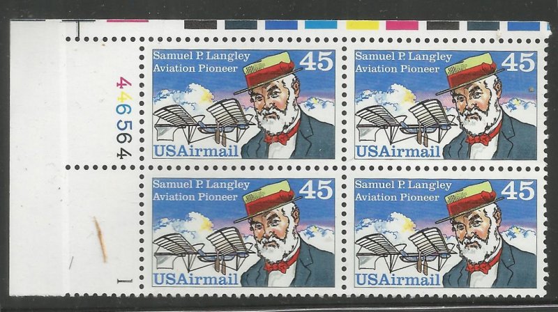 US  C118  MNH,  PLATE BLOCK,  SAMUEL P. LANGLEY,  AVIATION PIONEER,  AIRMAIL