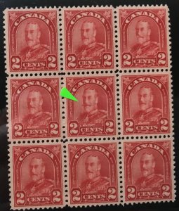 Canada  #165ai Mint XF NH block 9 Extended moustache variety