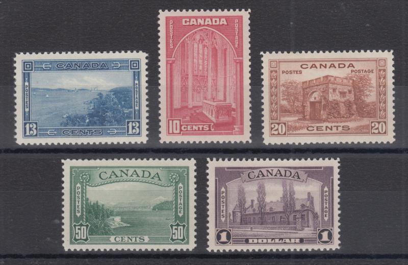 Canada Sc 241-245 MLH. 1938 Pictorials, cplt set, very lightly hinged, VF