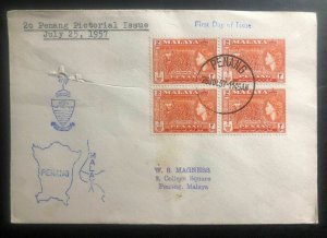 1957 Penang Malaya First Day Cover FDC 2c Pictorial Stamp Issue