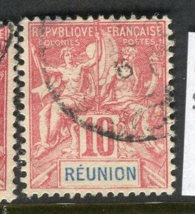 FRENCH COLONIES; REUNION 1900s classic Tablet issue used 10c. value