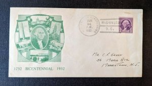 1932 Washington Bicentennial FDC 721 11 Cover to Morristown New Jersey