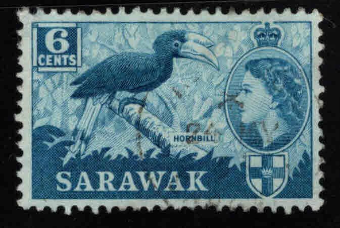 SARAWAK Scott 200 Used QE2 Hornbill Bird stamp