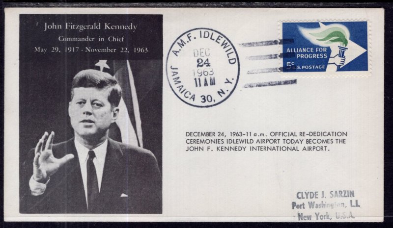 US Redeication Ceremonies dslewild Becomes John F Kennedy Airport 1963 Cover