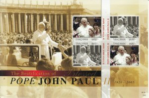 Tanzania Popes Stamps 2010 MNH Beatification Blessed Pope John Paul II 4v M/S