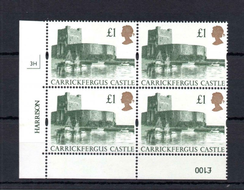 £1 CASTLES UNMOUNTED MINT PLATE 3H BLOCK Cat £40