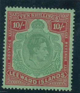 1938 LEEWARD ISLANDS - S.G:113 - KGVI - 10/- GREEN & RED GREEN -  MOUNTED MINT