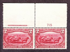 US 286 2c Trans-Mississippi Mint Plate #715 Top Pair F OG NH SCV $160