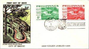 Philippines FDC 1959 - Baguio, Zigzag Road - 6c / 25c Stamp - Pair - F43223