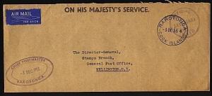 COOK IS 1953 OHMS cover to New Zealand, Chief Postmaster, Rarotonga.......71941W