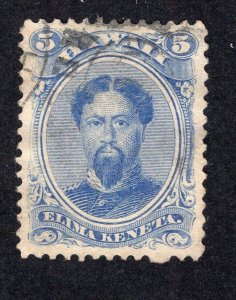 Hawaii 1866 5c blue Kalakaua, Scott 32 used, value = $30.00