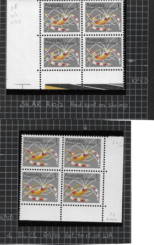 1973 Australia 554 MNH 2 blocks of 4 with flaws