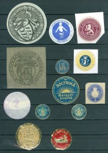 Sweden,Denmark,UK. Lot 13 Different Labels,Seals.